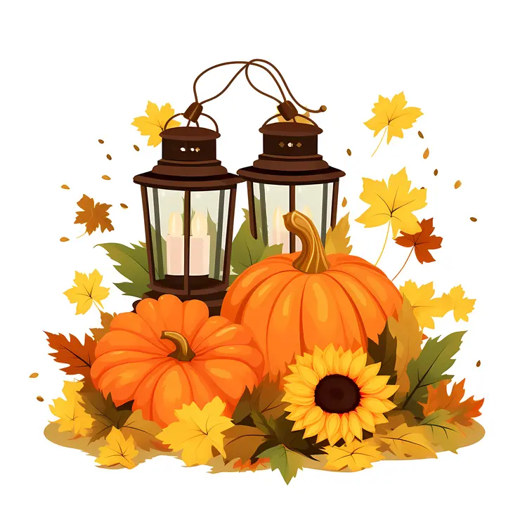 Autumn Pumpkin and Lantern Decoration for Fall Holidays