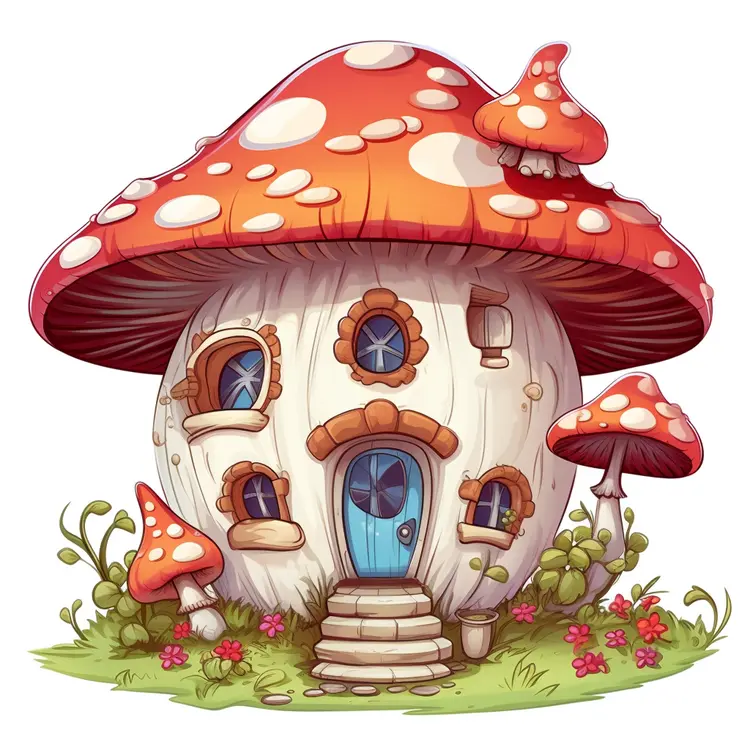 Whimsical mushroom house in a fantasy setting