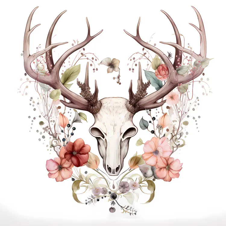 Deer Skull with Pastel Flowers
