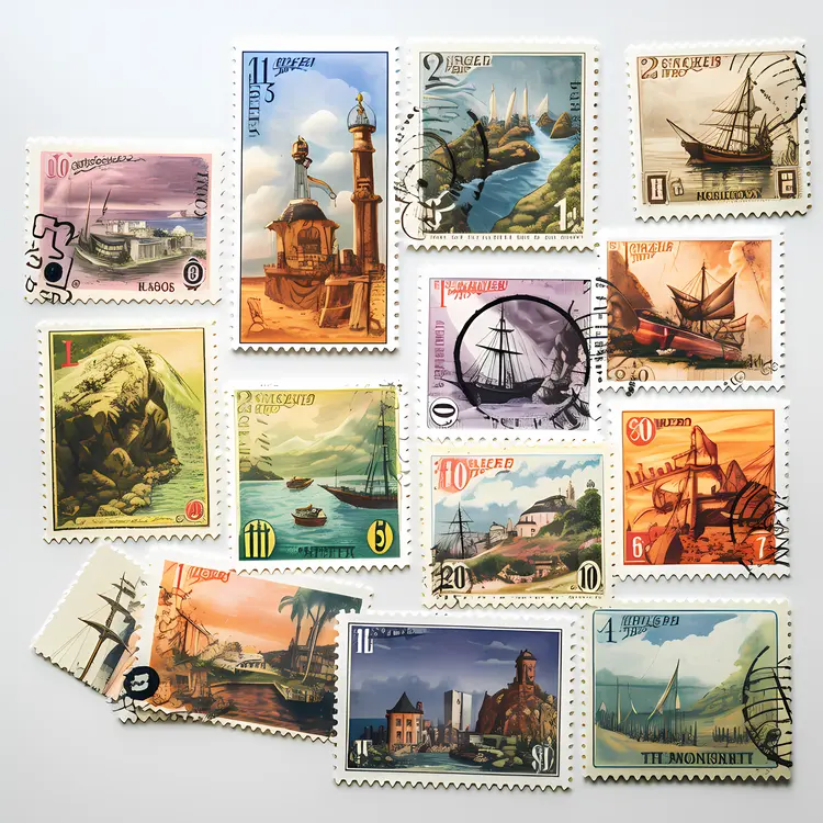 Assorted Stamps with Ship Designs