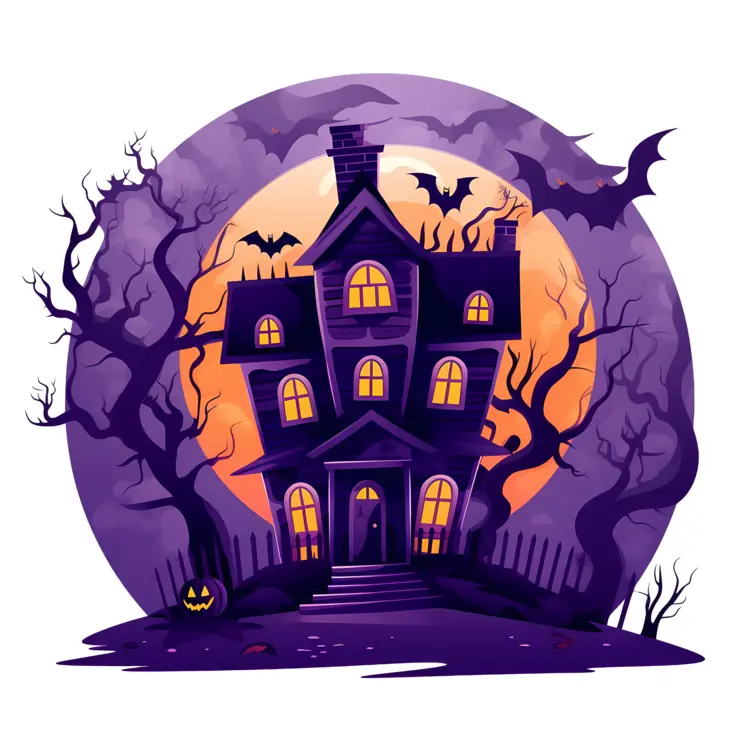 Spooky Haunted House with Bats