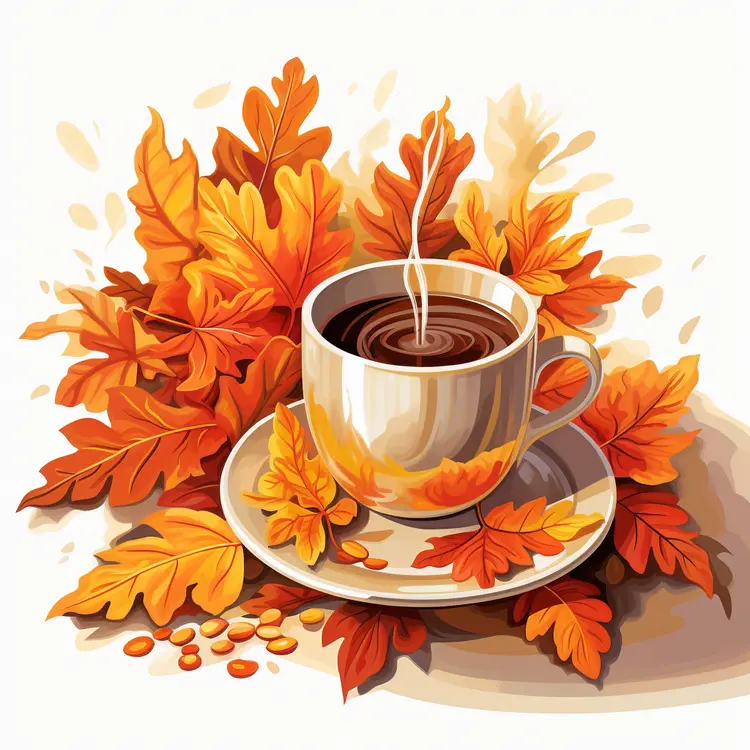 Cup of Coffee with Fall Leaves