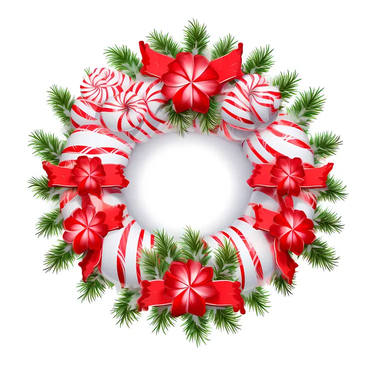 Peppermint Wreath with Red Bows and Pine