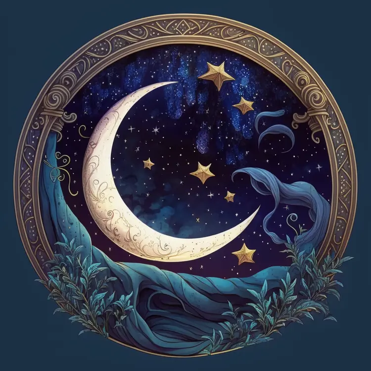 Beautiful Crescent Moon and Stars in Night Sky