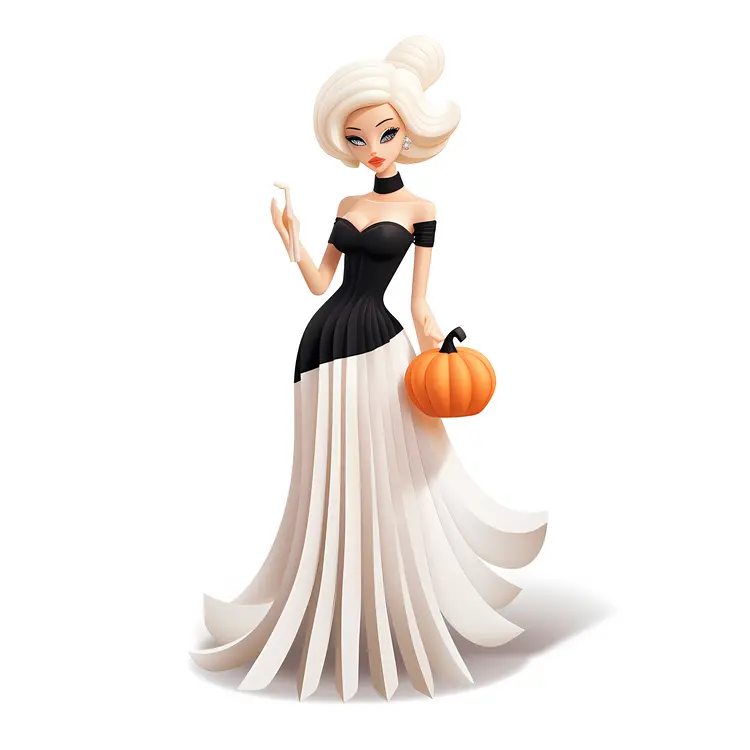 Elegant Halloween Lady with Pumpkin