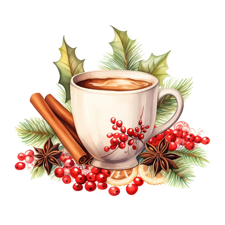 White Cup with Coffee and Cinnamon for Christmas