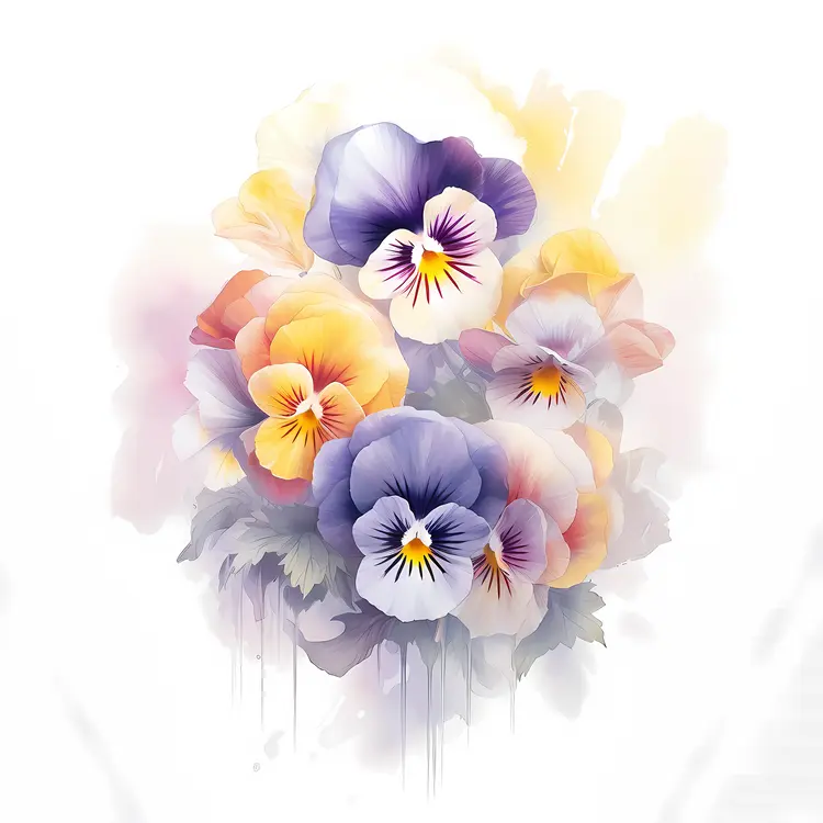 Beautiful Watercolor Pansies Bouquet