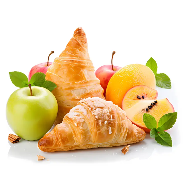 Fresh Croissants with Fruits for Breakfast