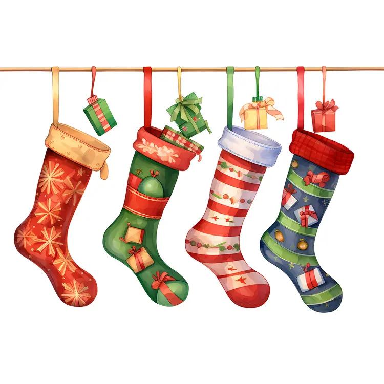 Colorful Christmas Stockings with Gifts