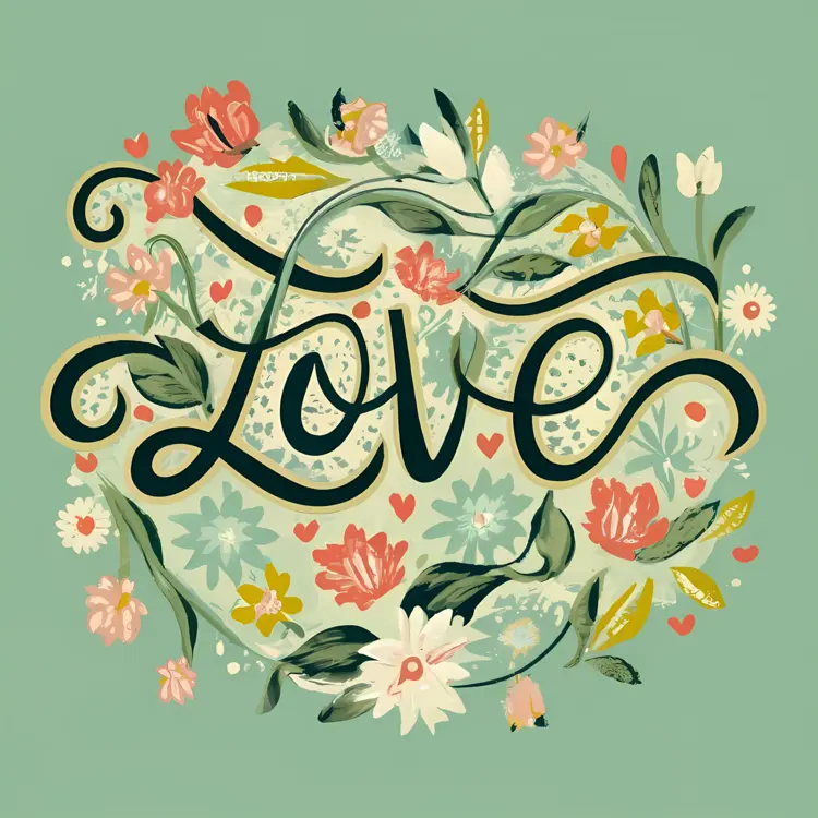 Love Text with Floral Design