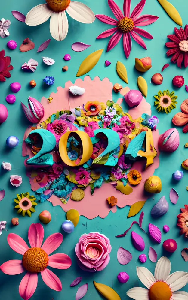 Vibrant Floral Arrangement with 2024 for New Year