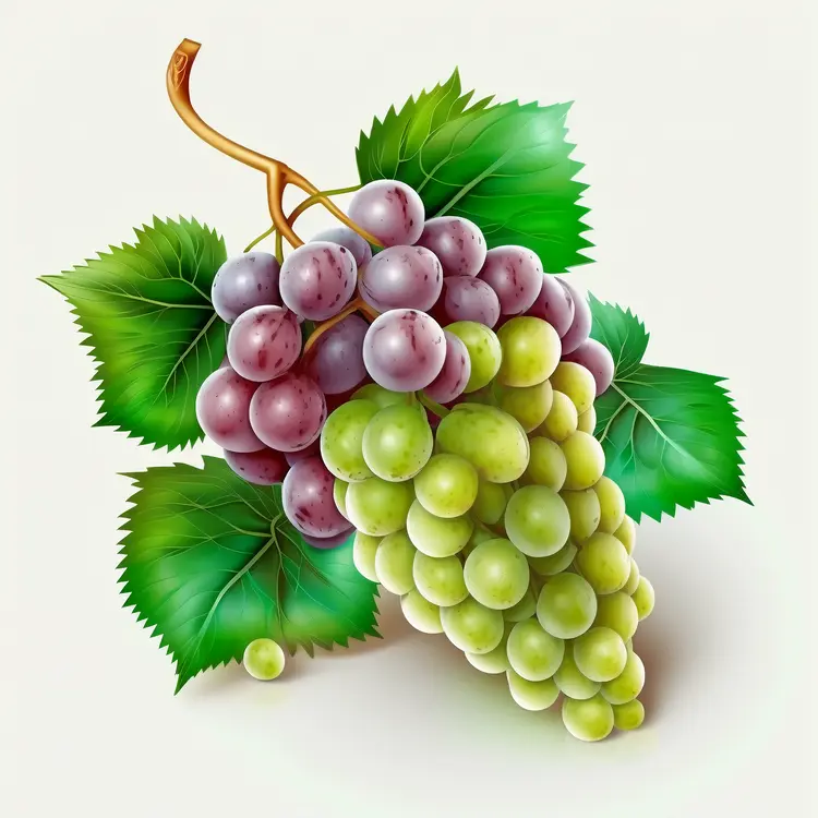 Beautiful Green and Purple Grapes with Leaves