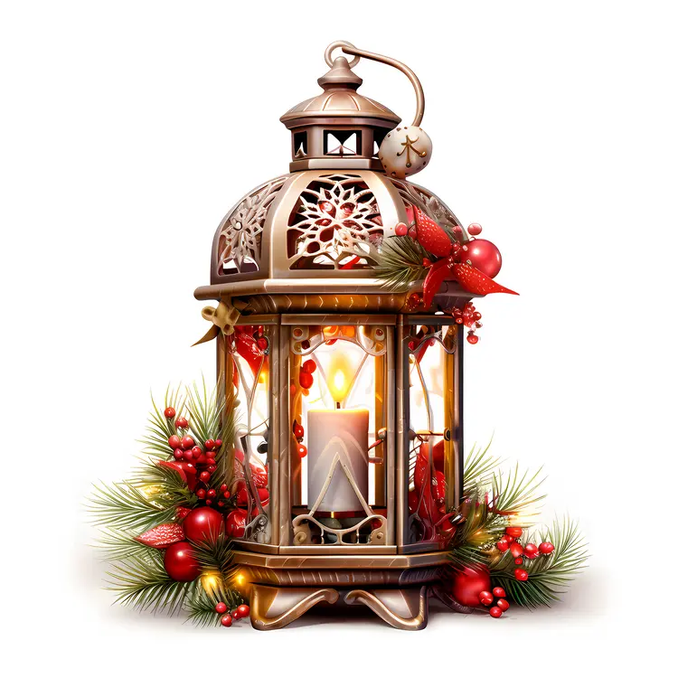 Ornate Lantern with Candle and Ornaments