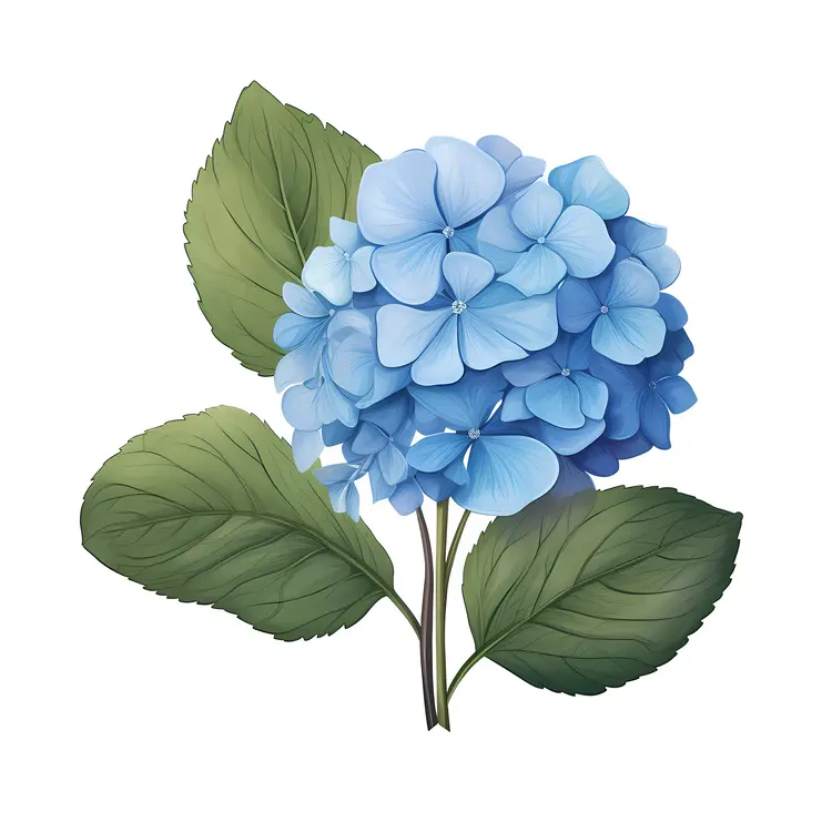 Blue Hydrangea with Green Leaves