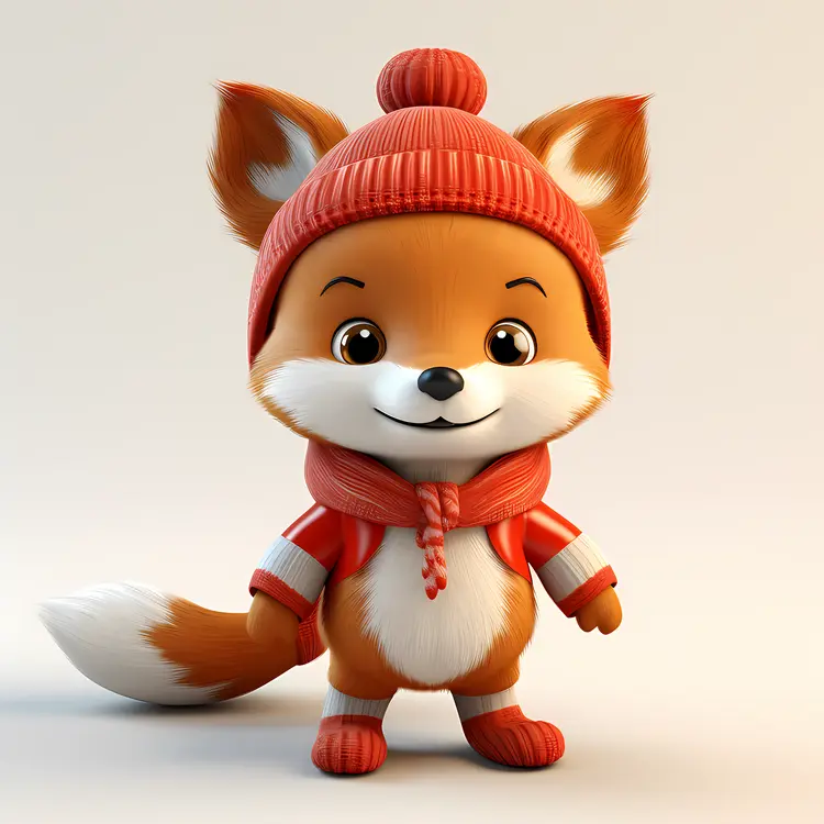 Cute Fox in Red Hat and Scarf