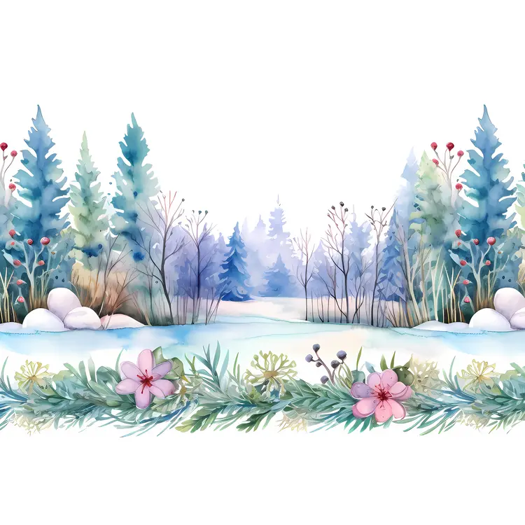 Serene Watercolor Winter Scene