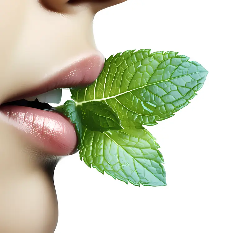 Fresh Mint Leaf in Mouth