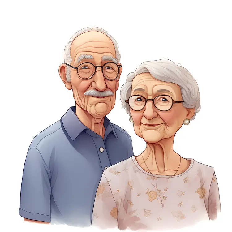 Elderly Couple Portrait Illustration for Grandparents Day
