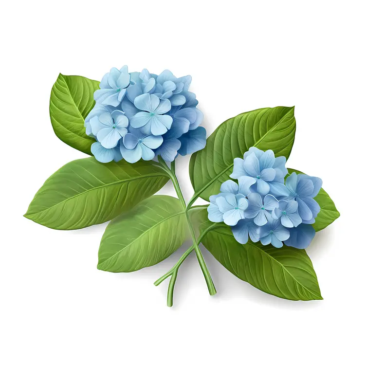 Blue Hydrangea with Green Leaves