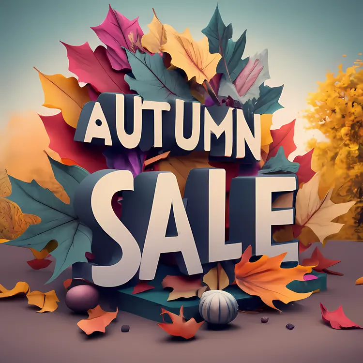 Autumn Sale Text with Colorful Leaves