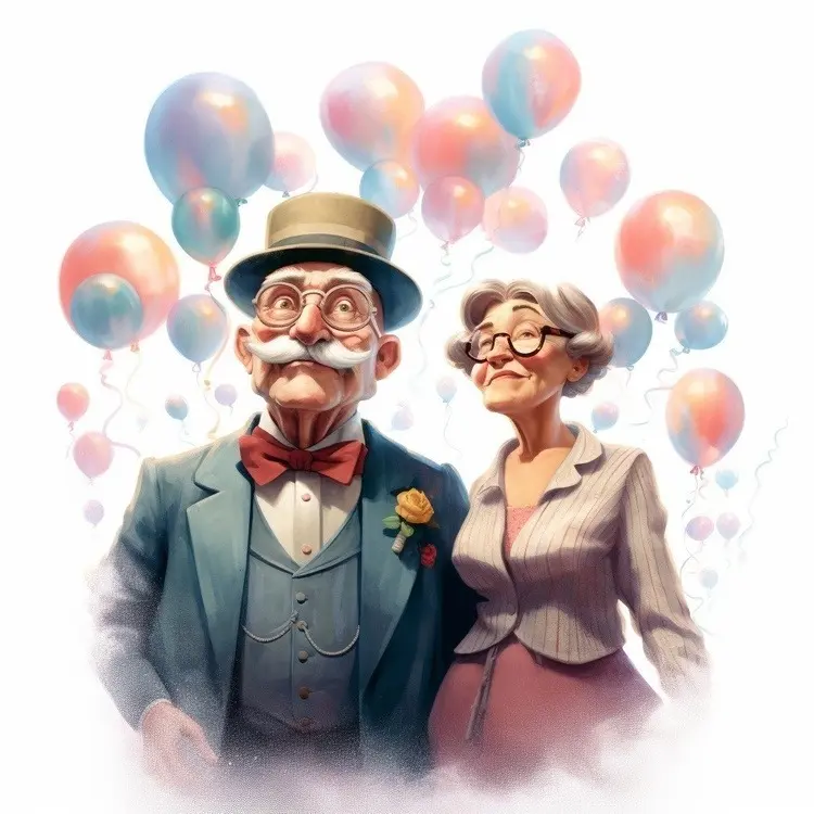 Elderly Couple with Balloons