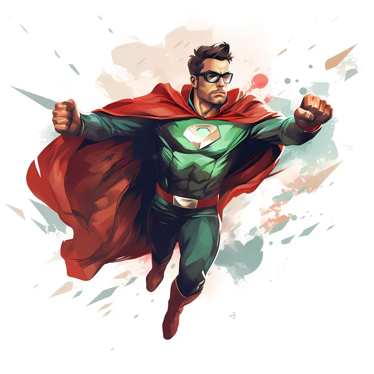 Flying Superhero in Green Suit