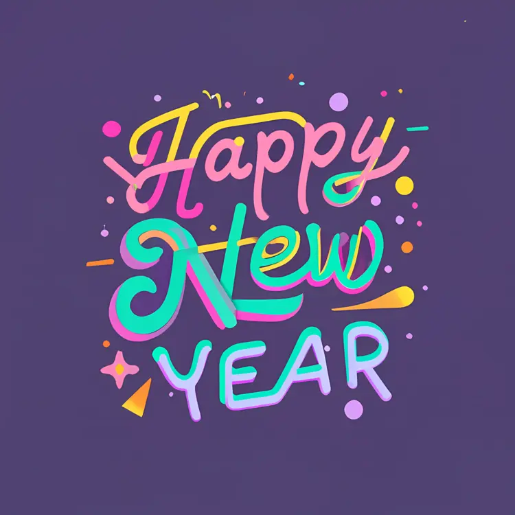 Vibrant Happy New Year Text with Confetti