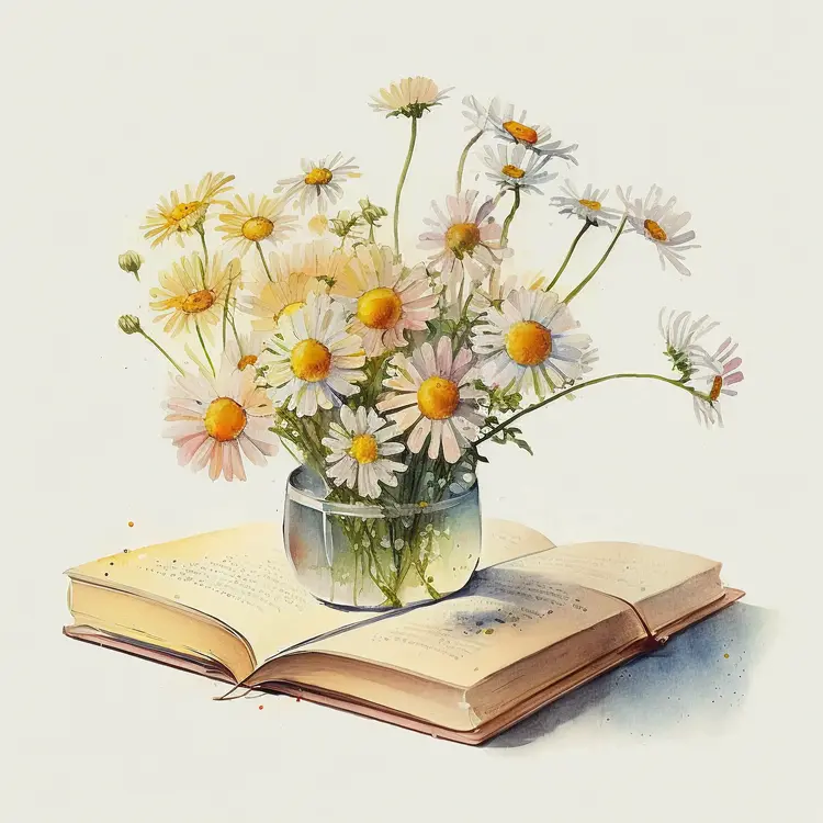 Beautiful Daisies in a Vase on an Open Book