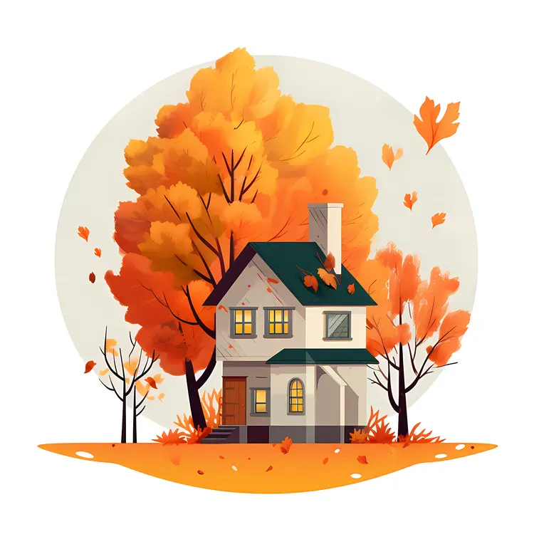 Charming House Surrounded by Autumn Leaves