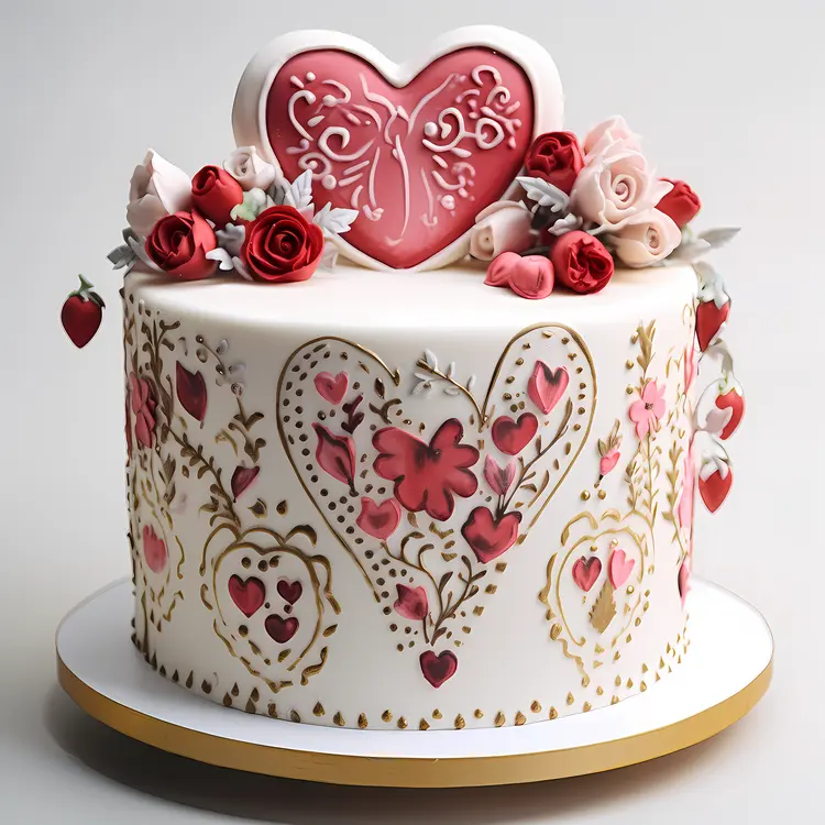 Decorated Cake with Heart and Roses