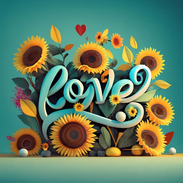 Curved Love Typography with Sunflowers