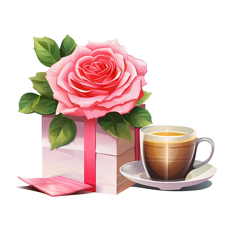 Pink Rose and Coffee Cup with Gift Box