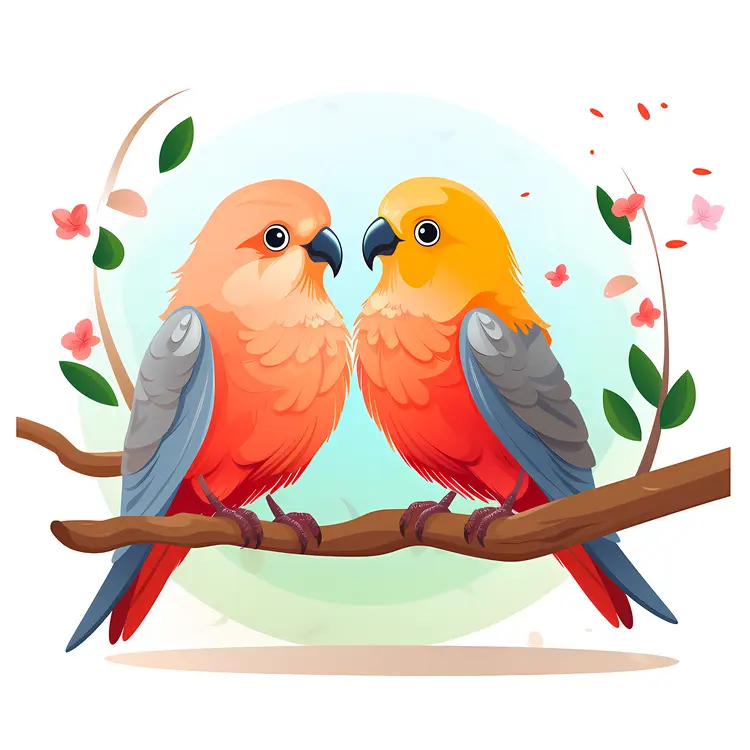 Colorful Parrots on a Branch in Nature Illustration