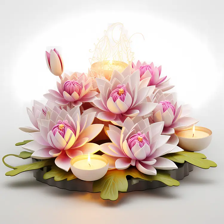 Pink and White Lotus Flowers with Candles