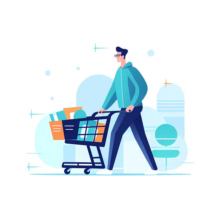 Man with Shopping Cart Full of Groceries