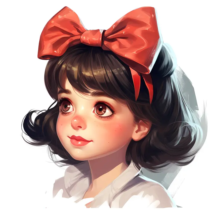Cute Animated Girl with Red Bow