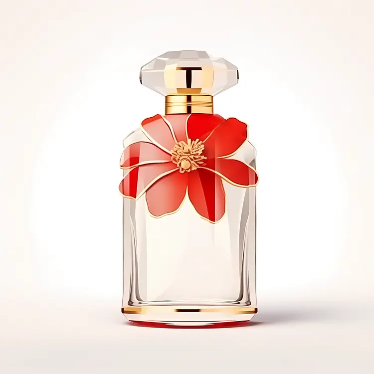 Elegant Perfume Bottle with Red Flower Design