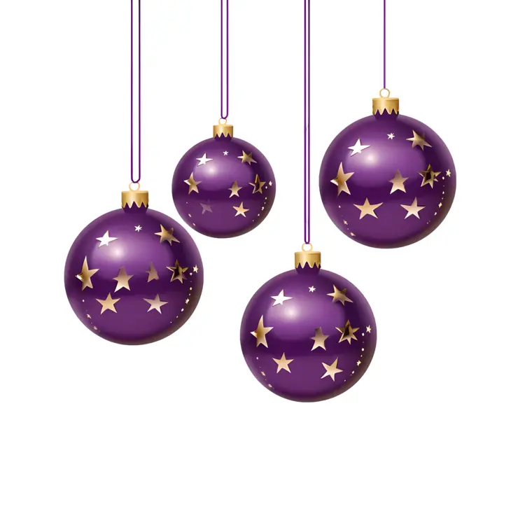 Purple Christmas Balls with Golden Stars