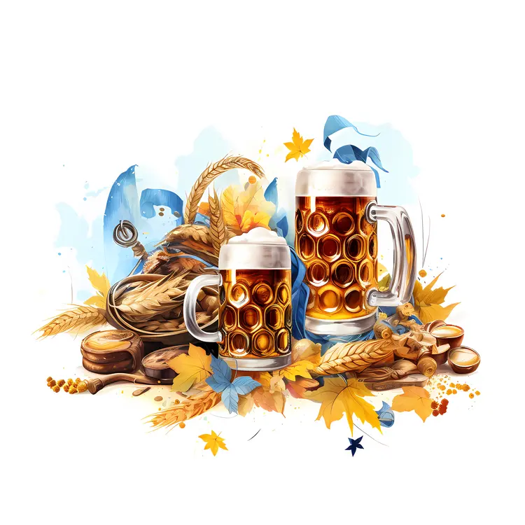 Beer Mugs with Autumn Decorations