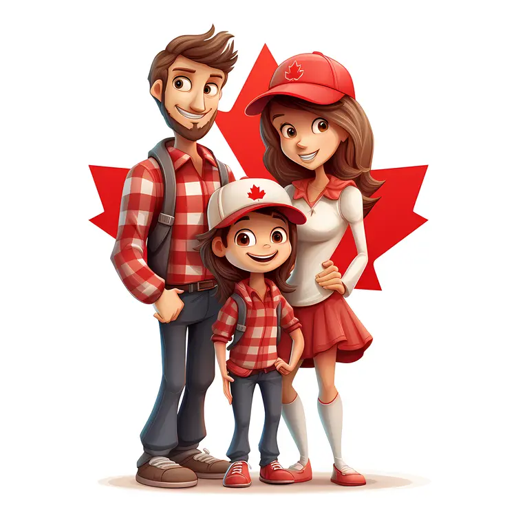 Canadian Family with Maple Leaf