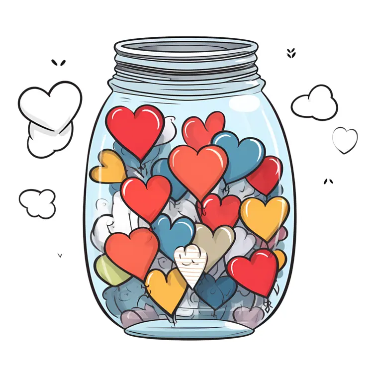 Colorful Hearts in a Jar