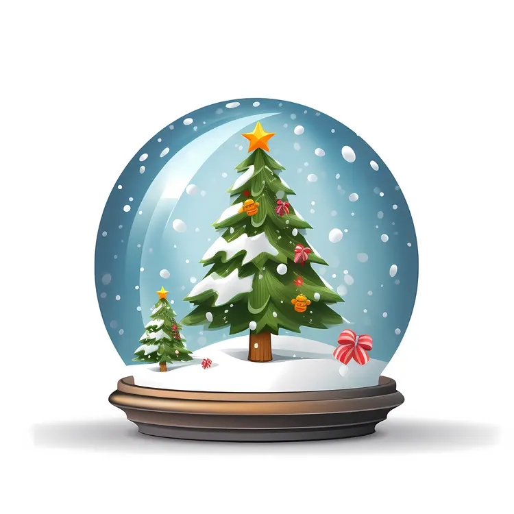 Christmas Tree in Snow Globe with Brown Base