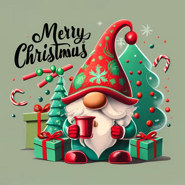 Christmas Gnome with Green Hat and Tree