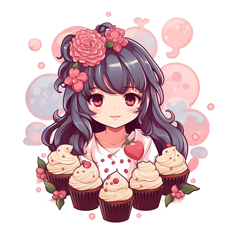 Cute Girl with Cupcakes