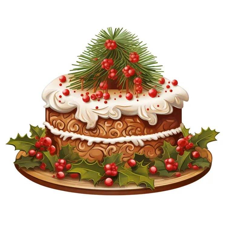 Christmas Cake with Pine and Berries