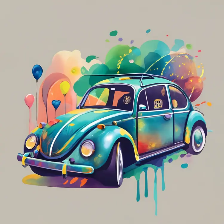 Colorful Retro Car with Balloons