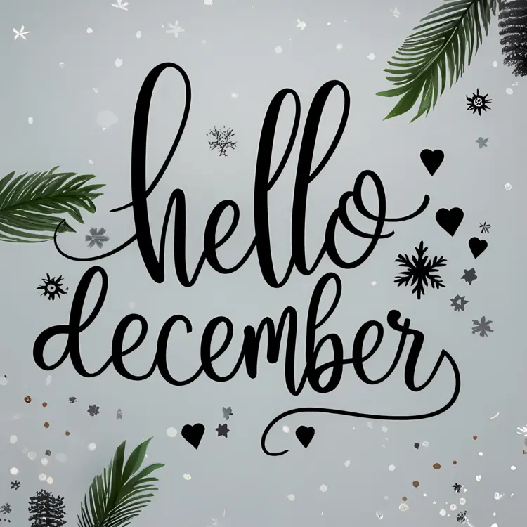 Hello December Text with Snowflakes