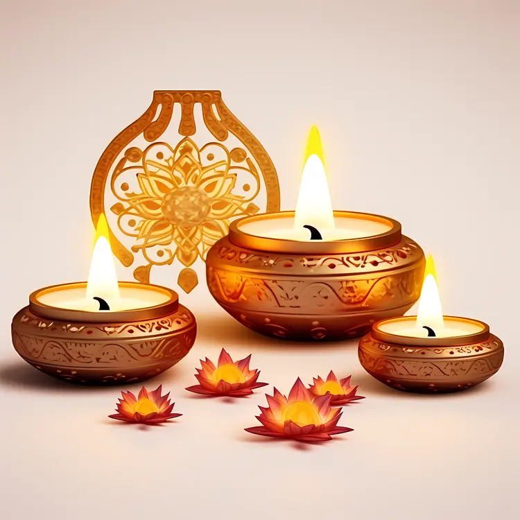 Decorative Diya Lamps with Lotus Flowers
