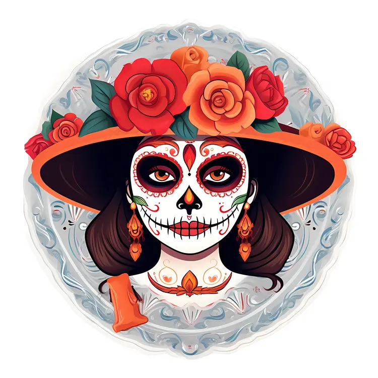 Day of the Dead Woman with Orange Hat