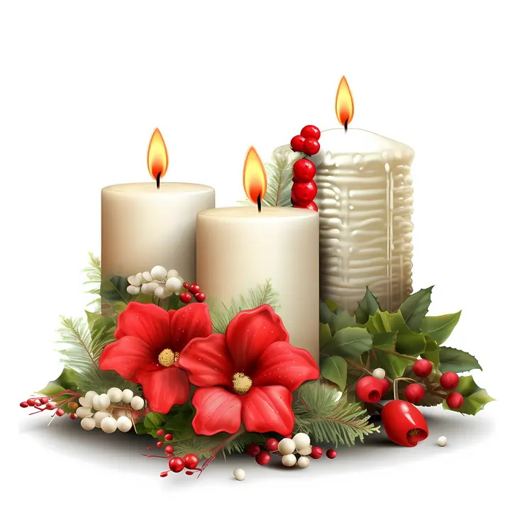 Festive Candle Arrangement with Flowers